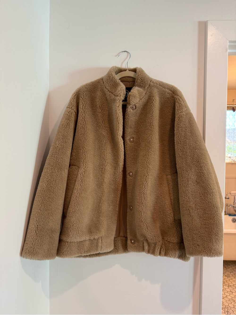 Zara Plush Faux-Sherpa Jacket in Camel